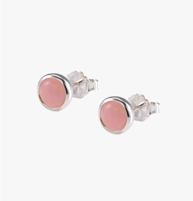 Von Treskow Silver Round Natural Pink Opal Studs