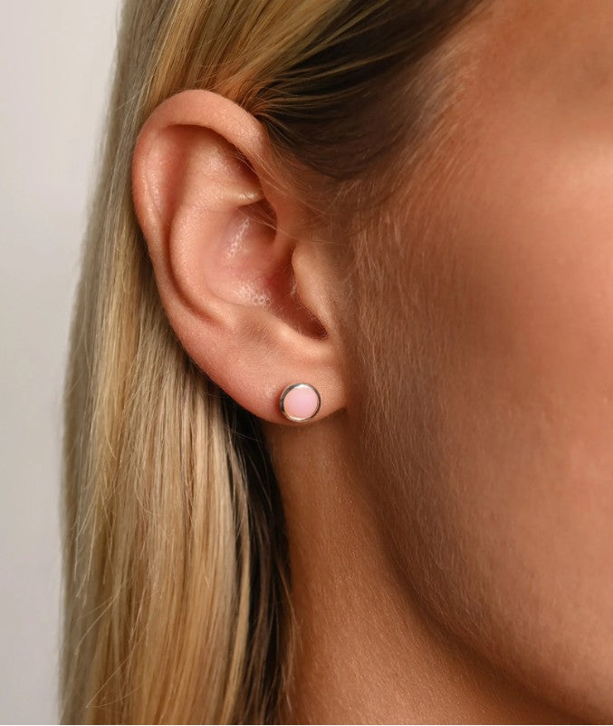 Von Treskow Silver Round Natural Pink Opal Studs