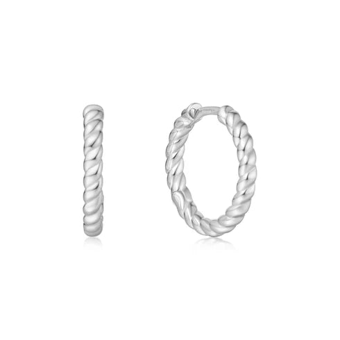 Ania Haie Silver Twist Medium Huggies