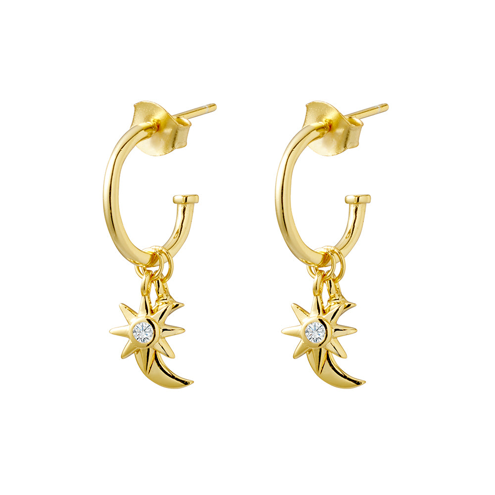 YG Plated Moon & Star Hoop Studs