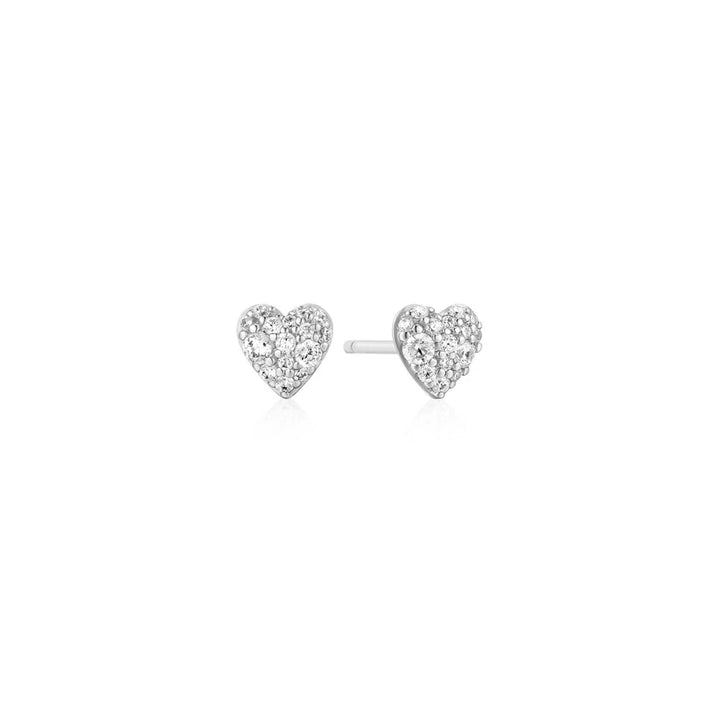Ania Haie Silver Pave Heart Stud Earrings