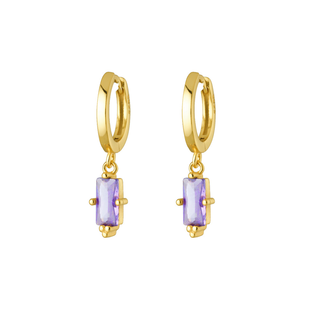 Silver YG Plated Purple Stone Drop Huggies