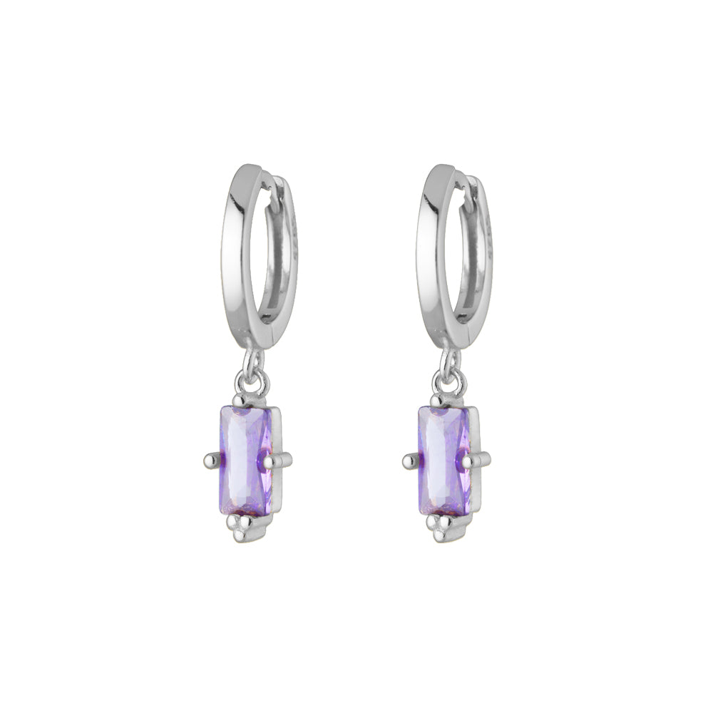 Silver Purple Stone Drop Huggies