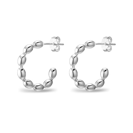 Silver Beaded 3/4 Hoop Stud Earrings