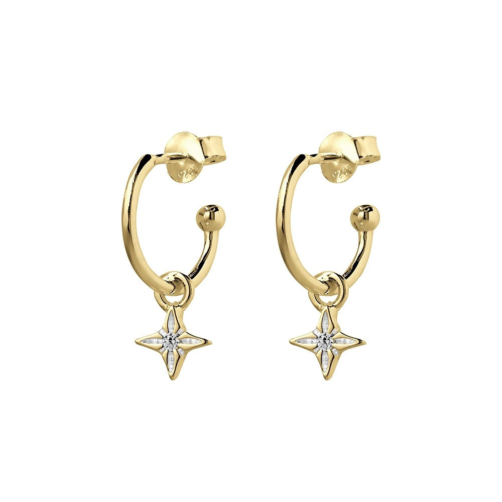 YG Plated CZ Star Dangle 3/4 Hoop Studs