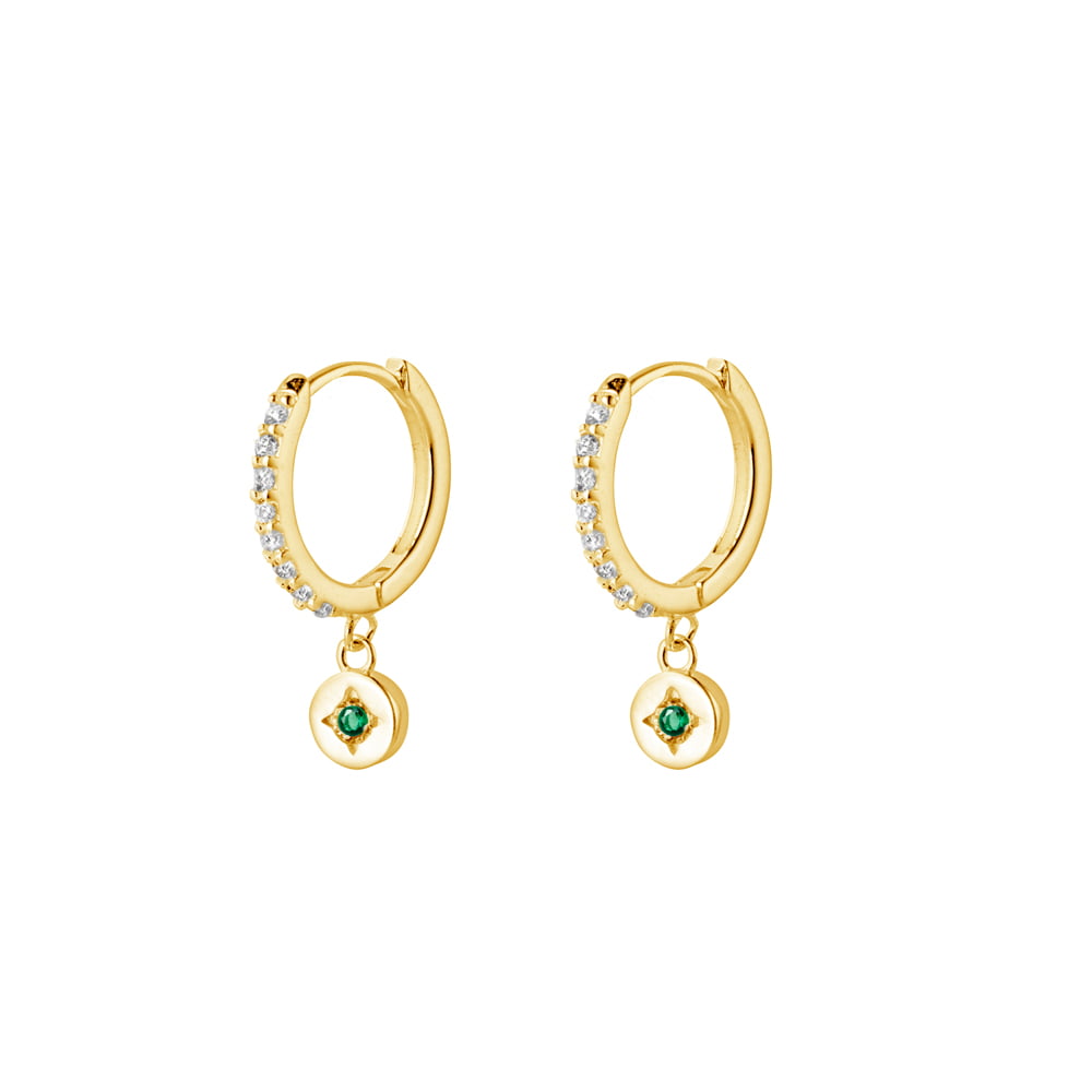 YG Plated Green CZ Dangle Huggies