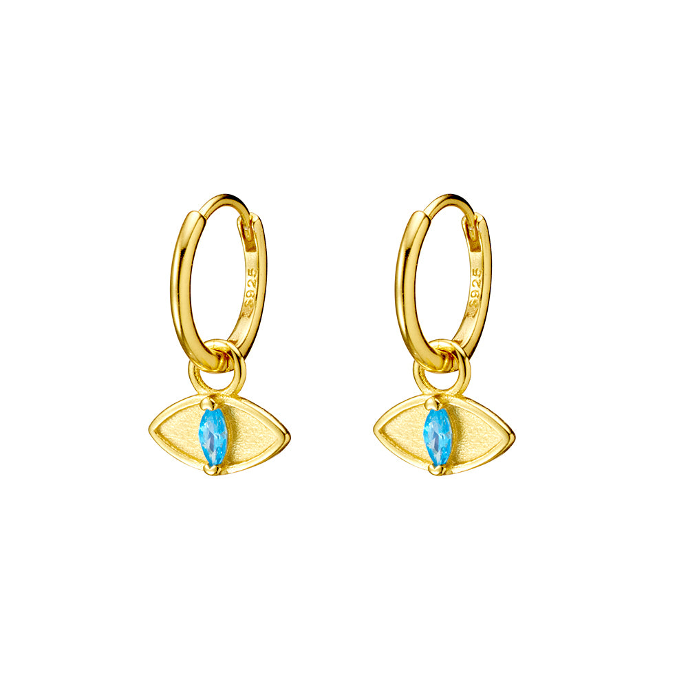 YG Plated Blue CZ Evil Eye Huggies