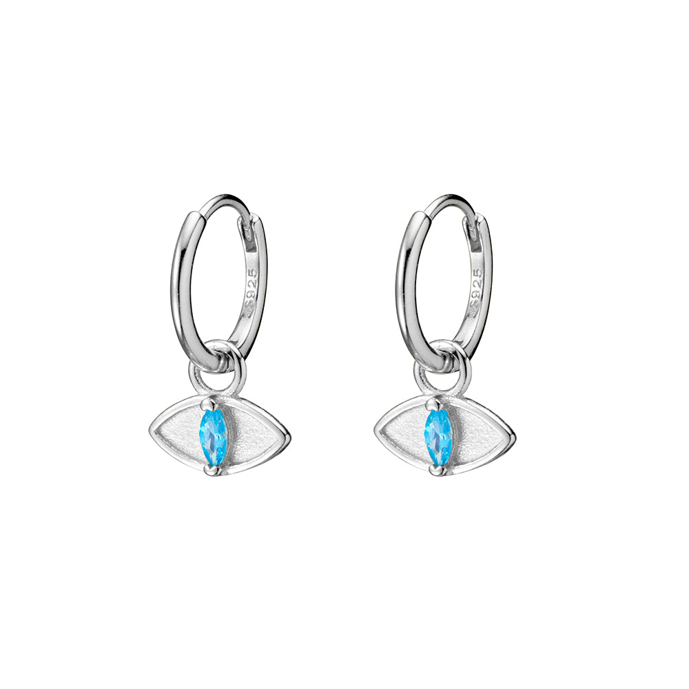 Silver & Blue CZ Evil Eye Huggies
