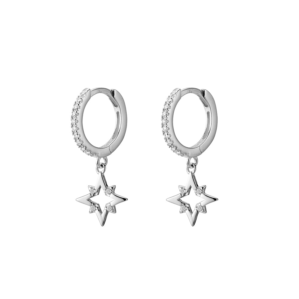 Silver CZ Star Drop Huggies