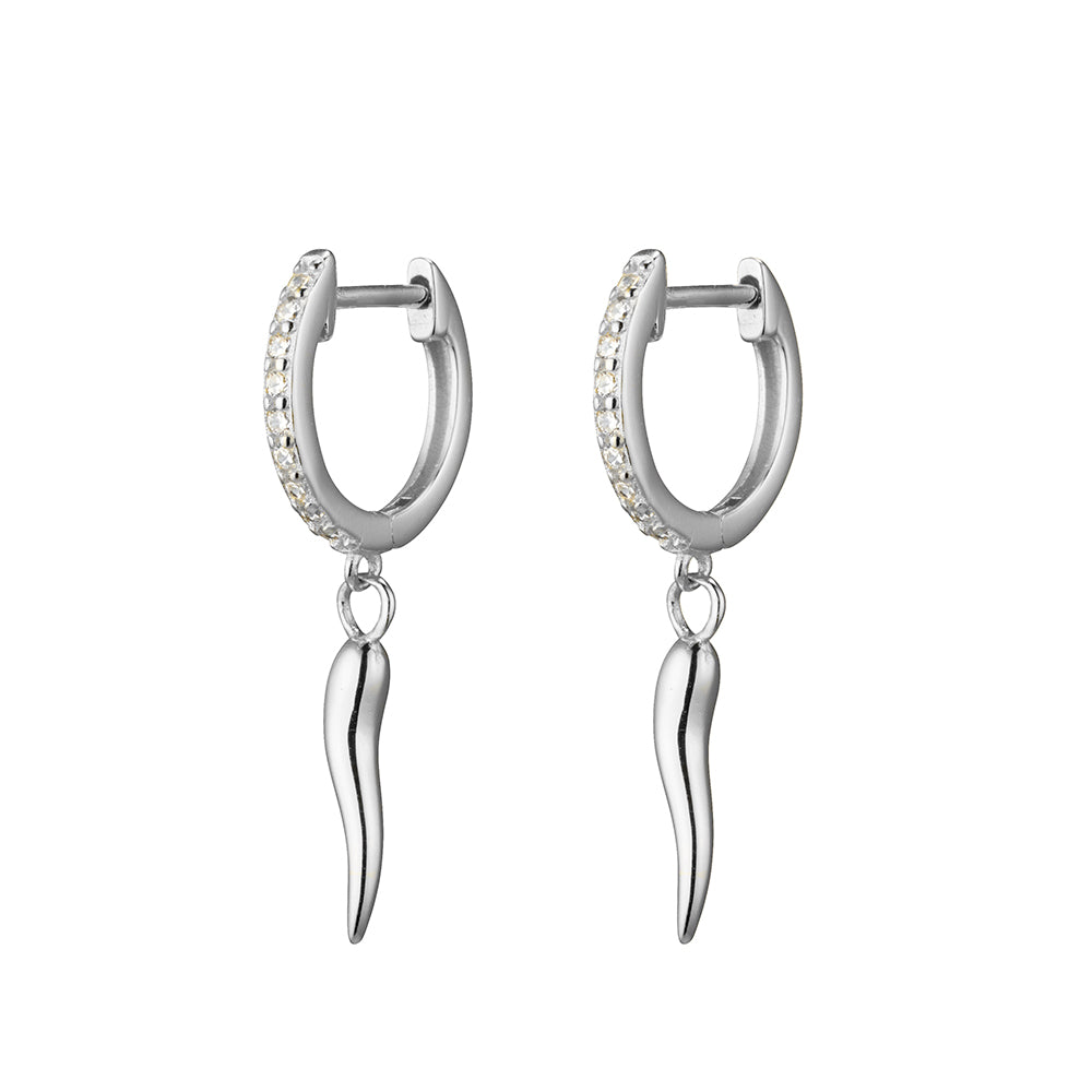 Silver CZ Huggies With Chilli Dangle