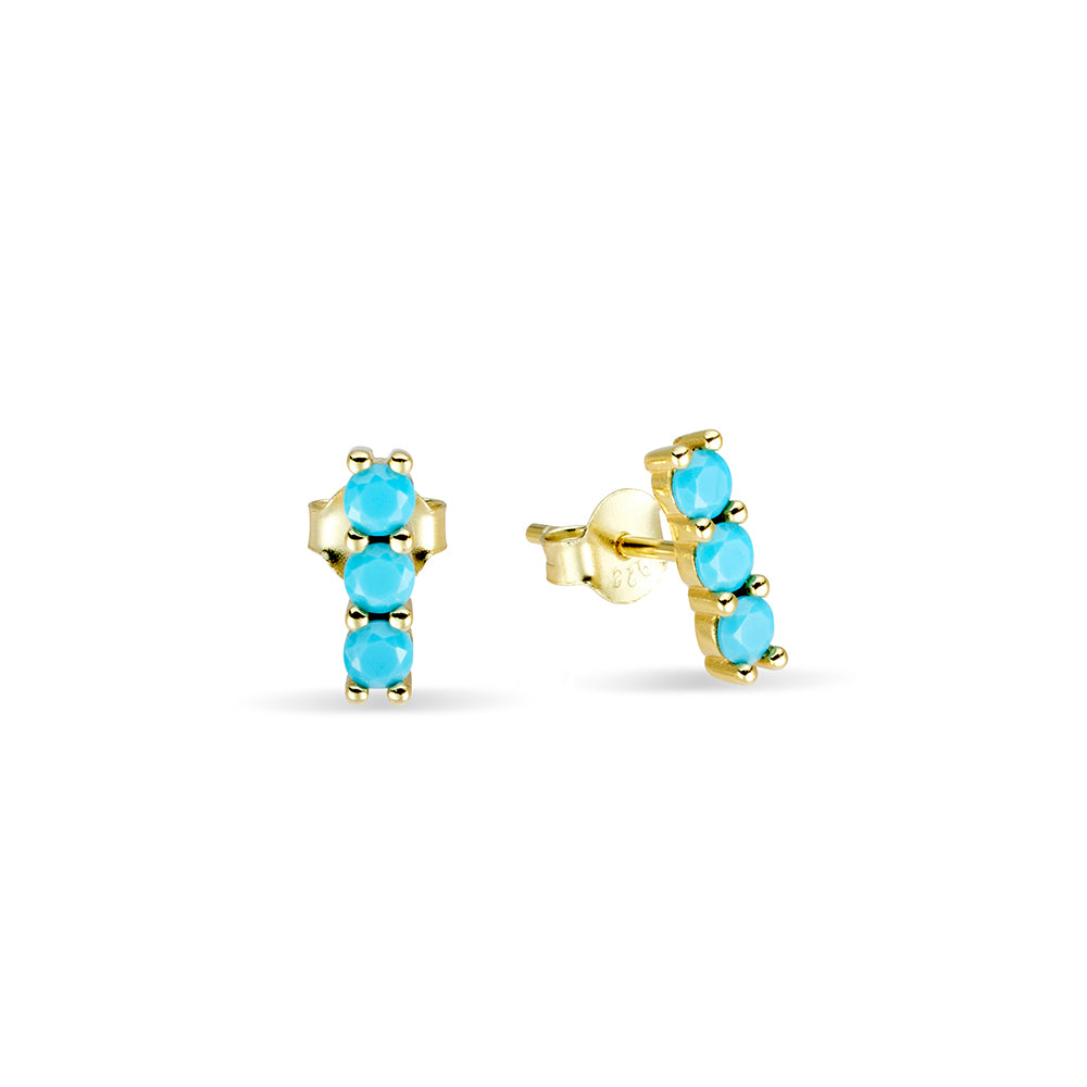 YG Plated Triple Turquise Studs