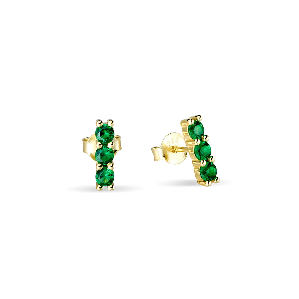 YG Plated Triple Emerald CZ Studs