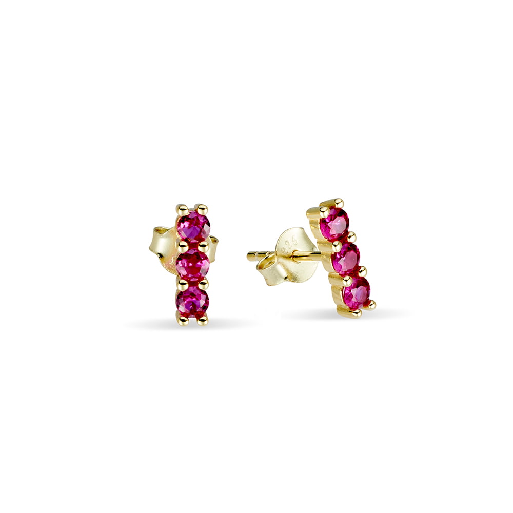 YG Plated Triple Ruby CZ Studs