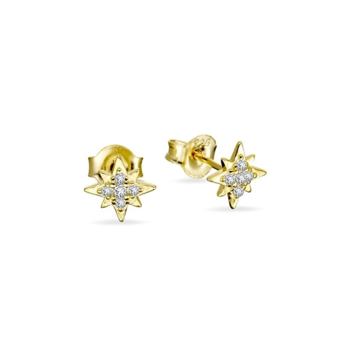 Sterling Silver Gold Plated Cz Spark Stud Earring