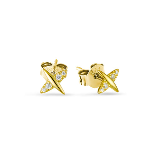 Sterling Silver Gold Plated Cross Stud With Cz