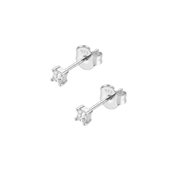 Silver Square CZ Studs
