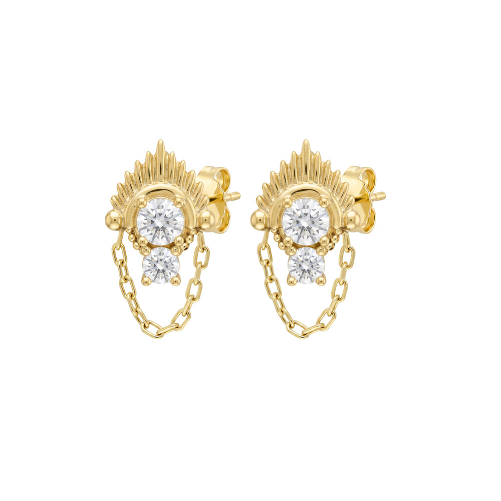 YG Plated Double CZ Starburst Stud