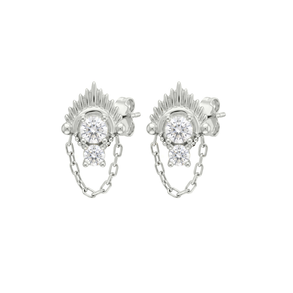 YG Plated Double CZ Starburst Stud