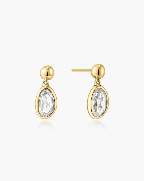 Ania Haie YG Plated CZ Bezel Organic Pebble Dangle Studs