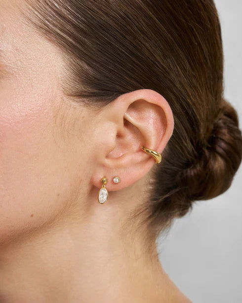Ania Haie YG Plated CZ Bezel Organic Pebble Dangle Studs