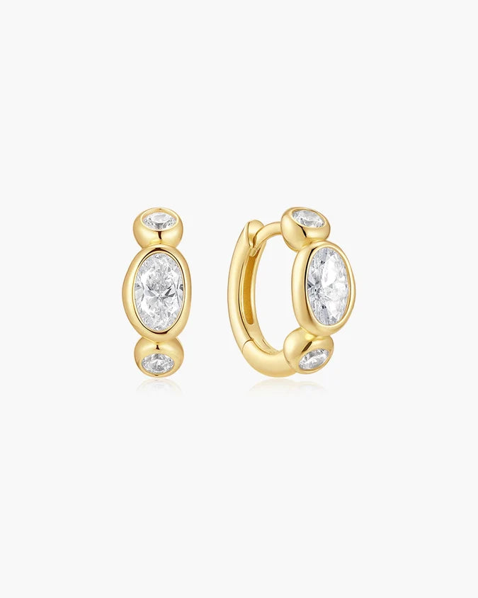 Ania Haie YG Plated CZ Bezel Pebble & Round Huggies