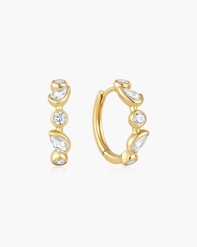 Ania Haie YG Plated Bezel Round & Teardrop Huggies