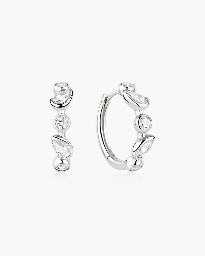 Ania Haie Silver CZ Bezel Round & Teardrop Huggies