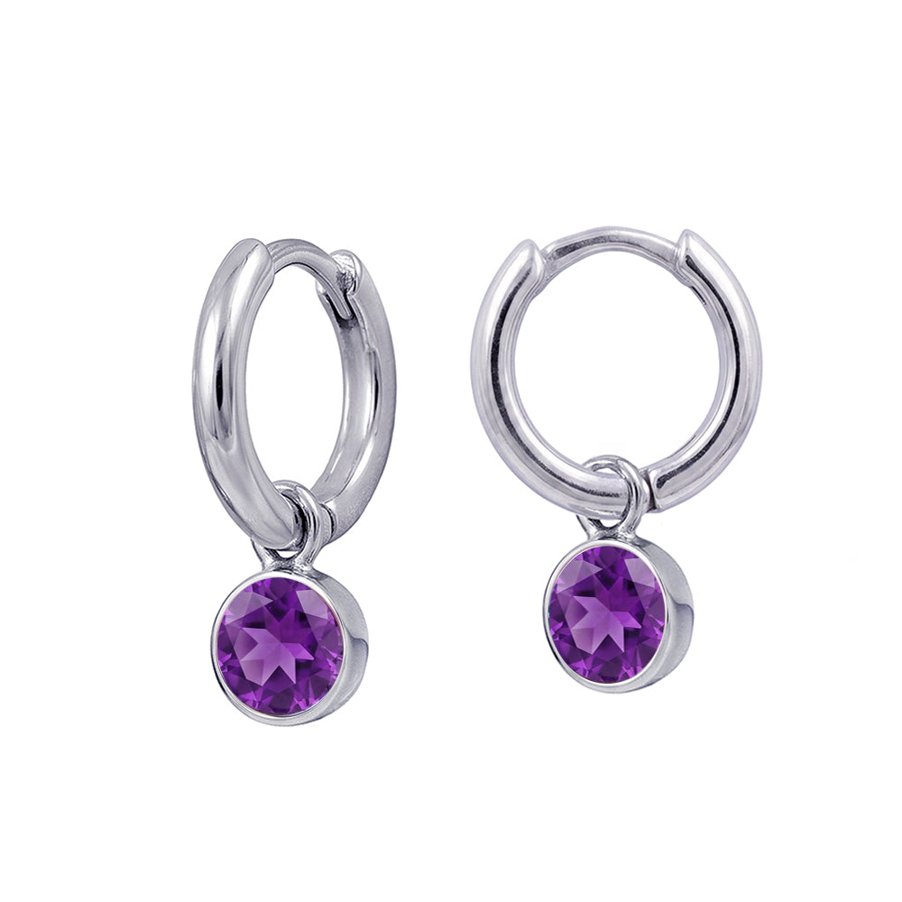 Silver February Birthstone Drop Huggies