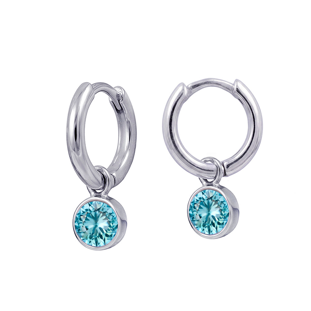 Silver March Birthstone Drop Huggies