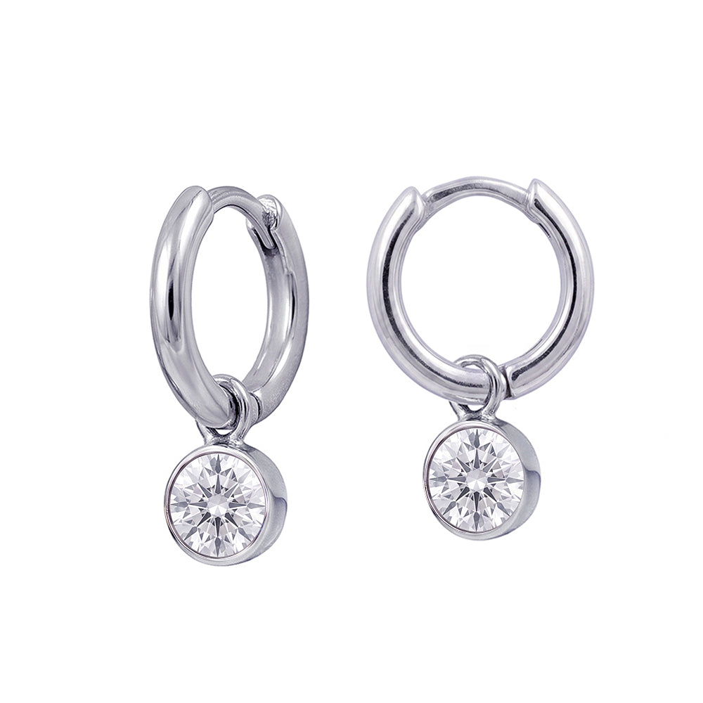 Silver April Birthstone Drop Huggies
