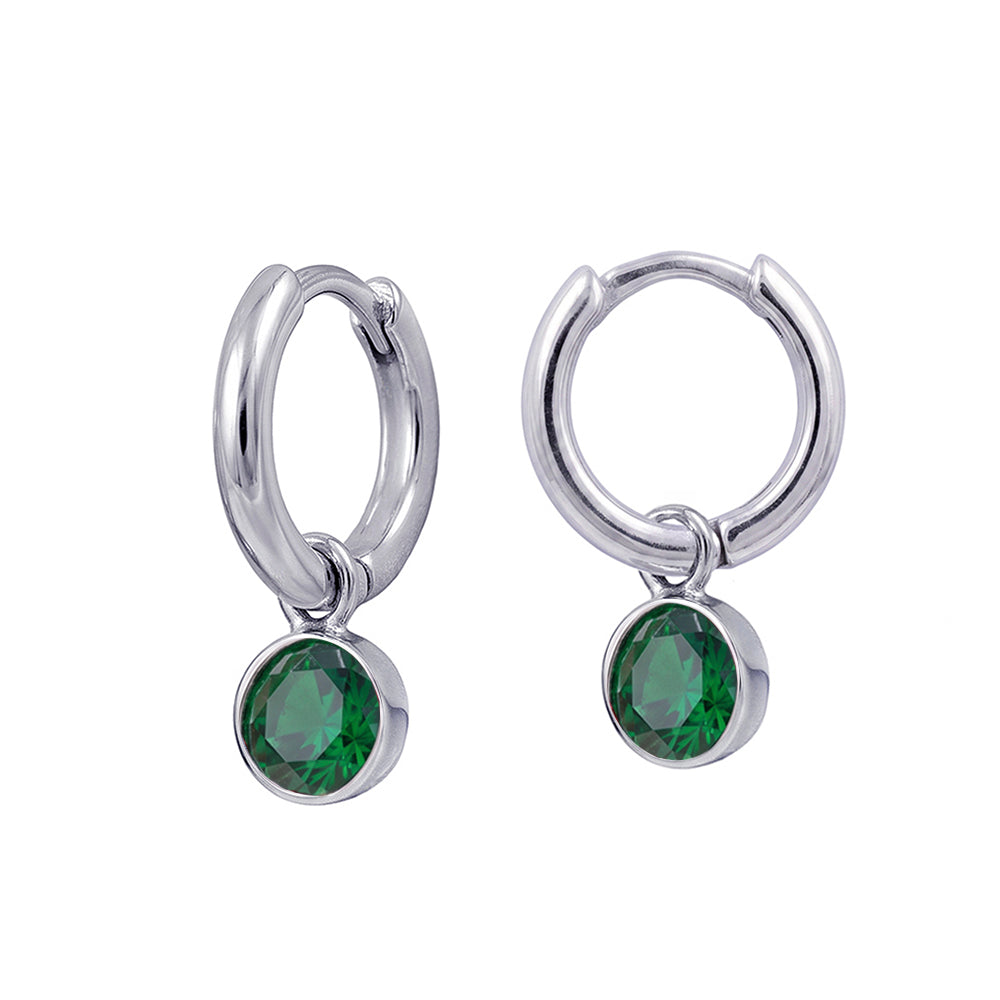 Silver May Birthstone Drop Huggies