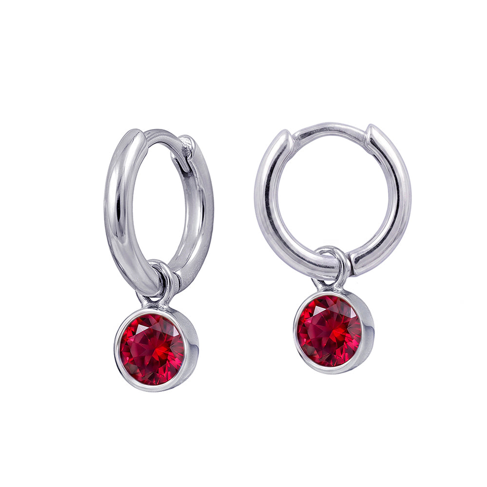 Silver July Birthstone Drop Huggies