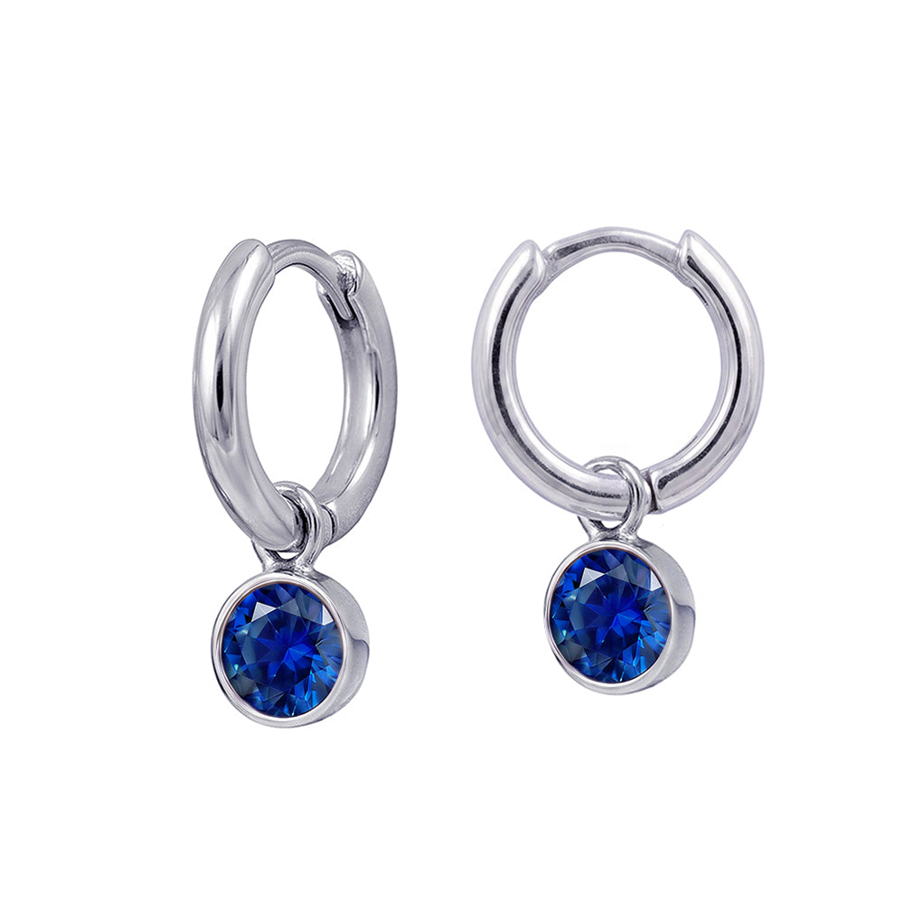 Silver September Birthstone Drop Huggies