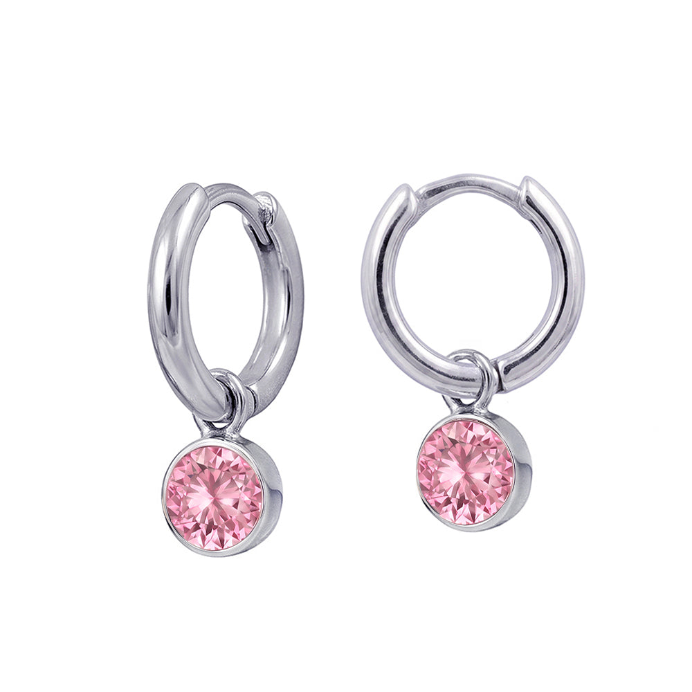 Silver October Birthstone Drop Huggies