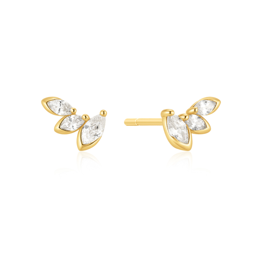 Ania Haie YG Plated Triple Marquise CZ Studs