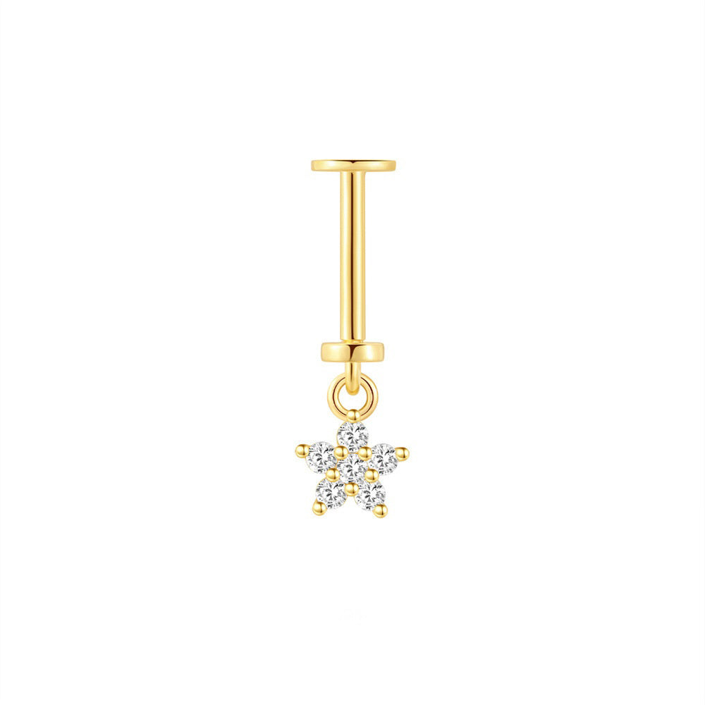 YG Plated Flat Back CZ Star Dangle Single Stud