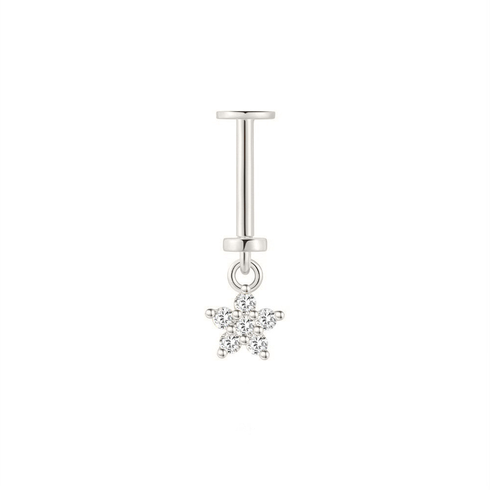 Silver Flat Back CZ Star Dangle Single Stud