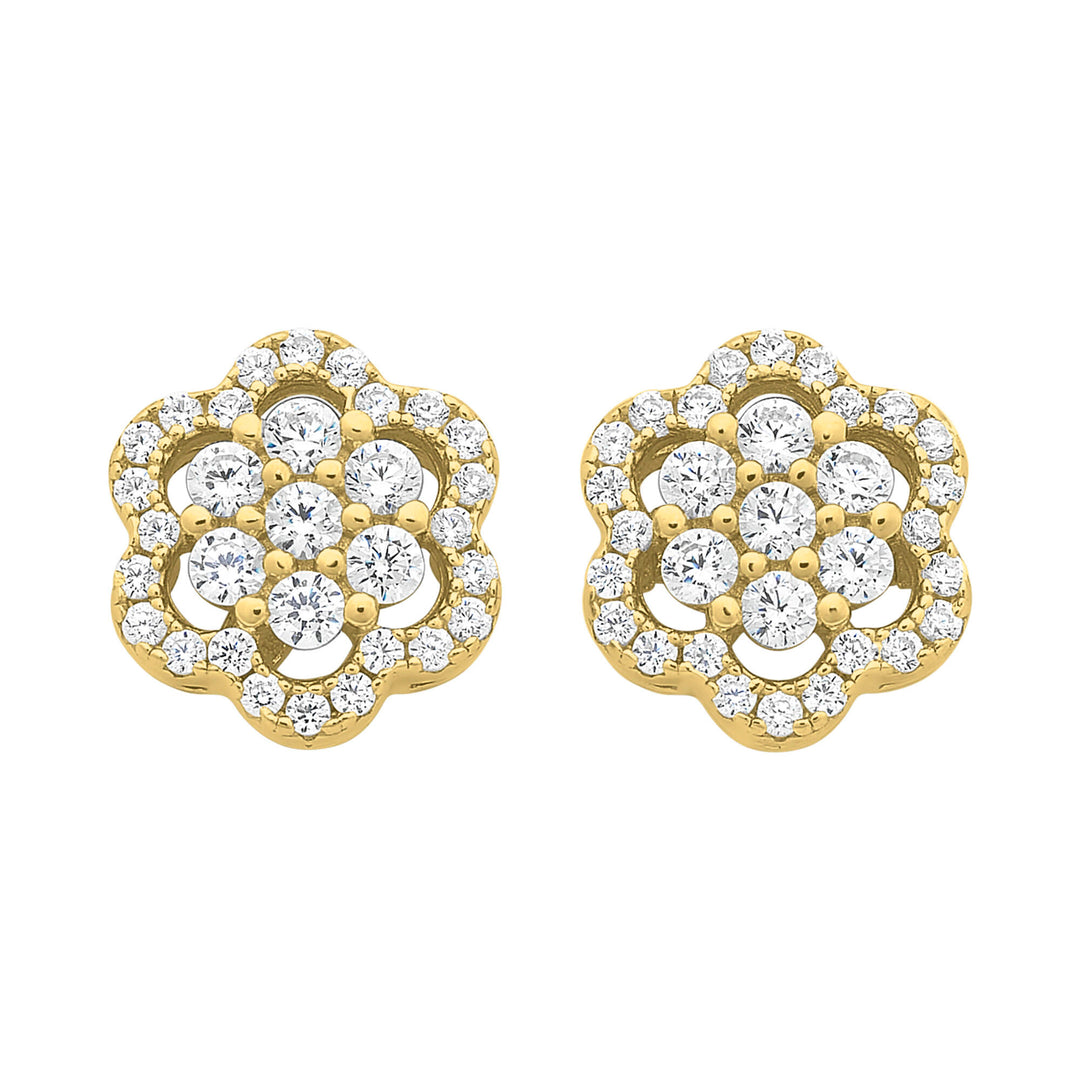 YG Plated CZ Cluster Flower Studs