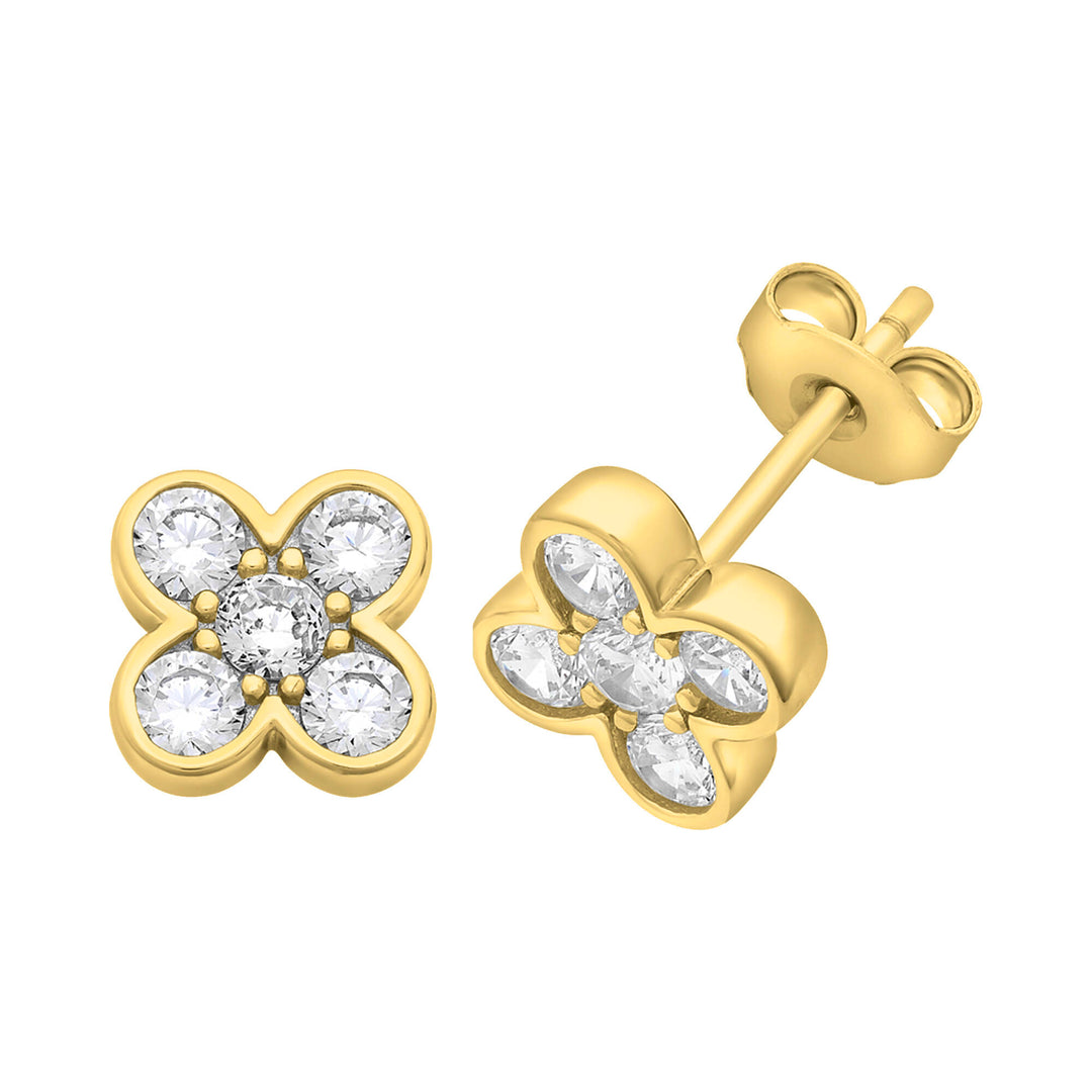 YG Plated CZ Flower Studs