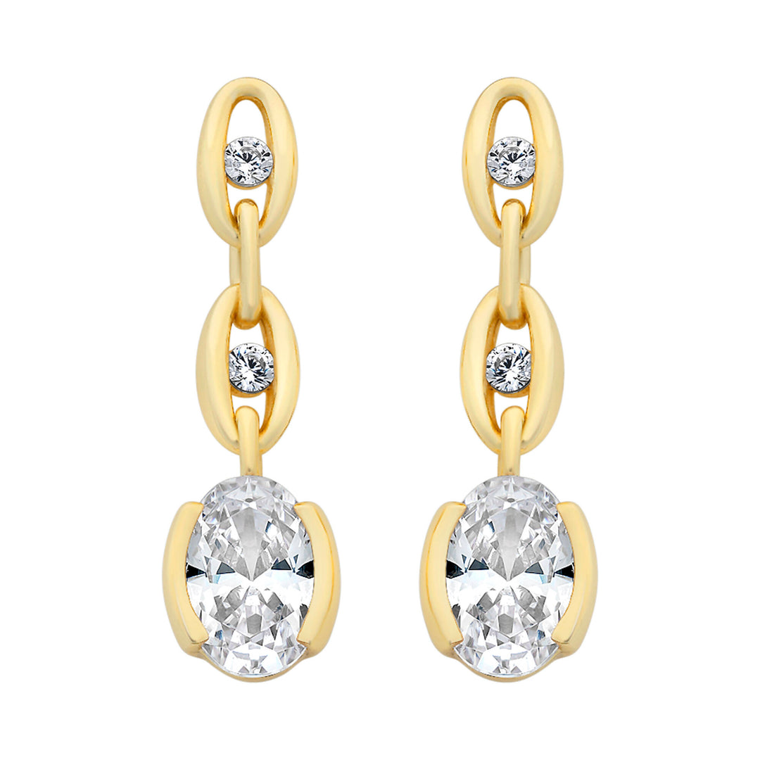 YG Plated CZ Chain Drop Studs