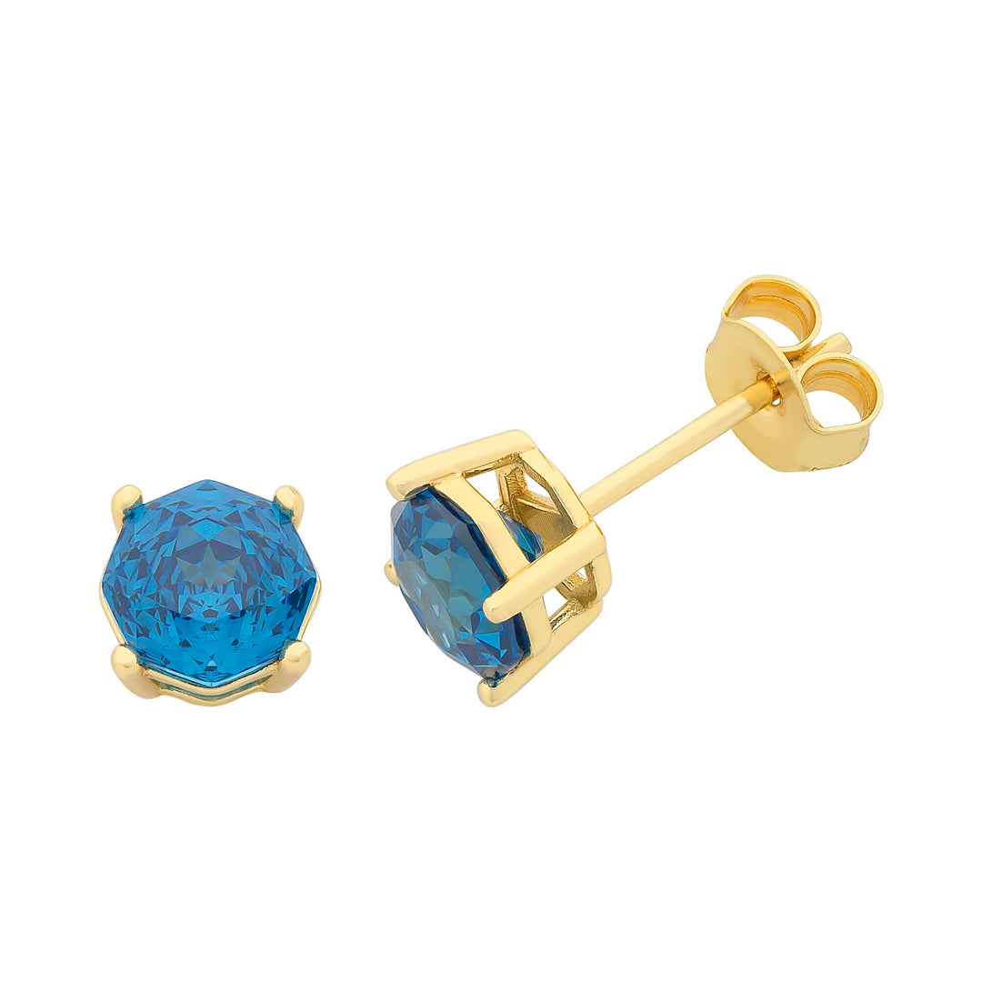 YG Plated Rose Cut Blue CZ Studs