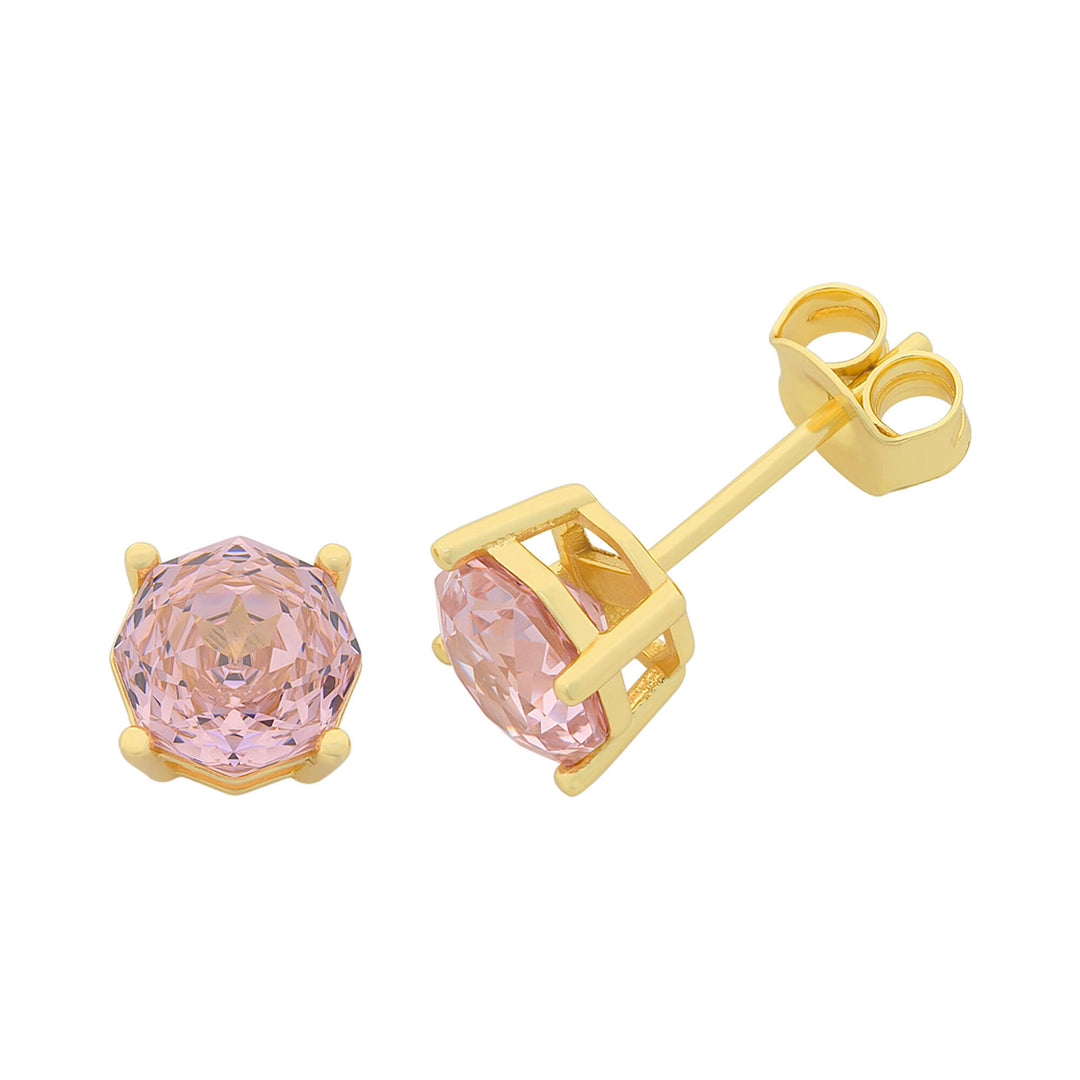 YG Plated Rose Cut Pink CZ Studs
