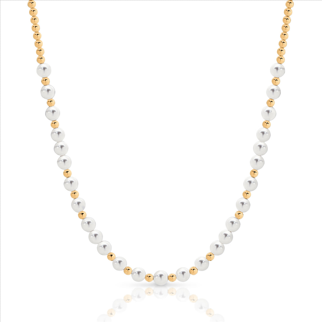 Md0002 - 18Ct Yg Plated Alloy Bead/ Synthetic Pearl 45Cm Necklace