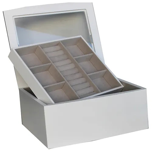 Matte White Timber Acrylic Lid Medium Jewel Box W Liftout Tray