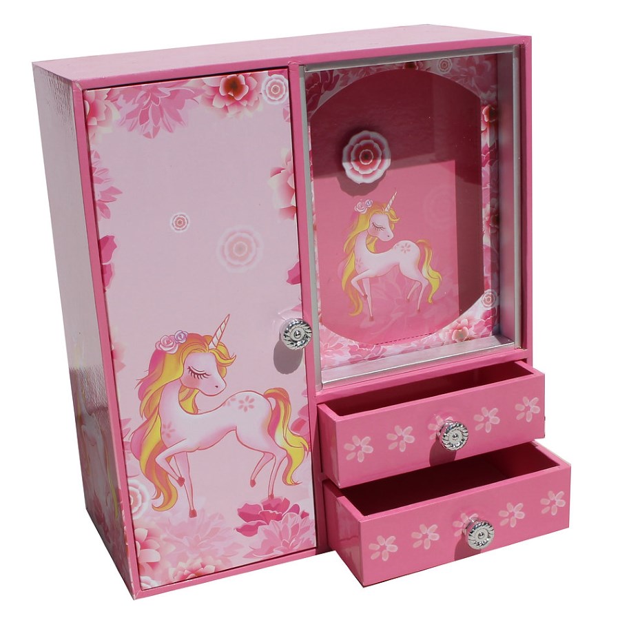 Large Pink Muscial Unicorn Wardrobe Jewellery Box