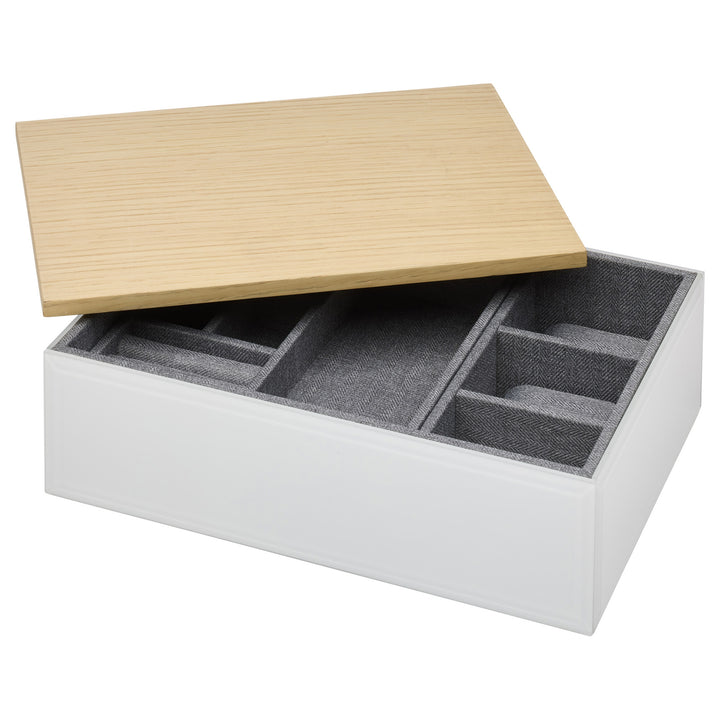 "Eve" White, Timber & Grey Large Jewellery Box