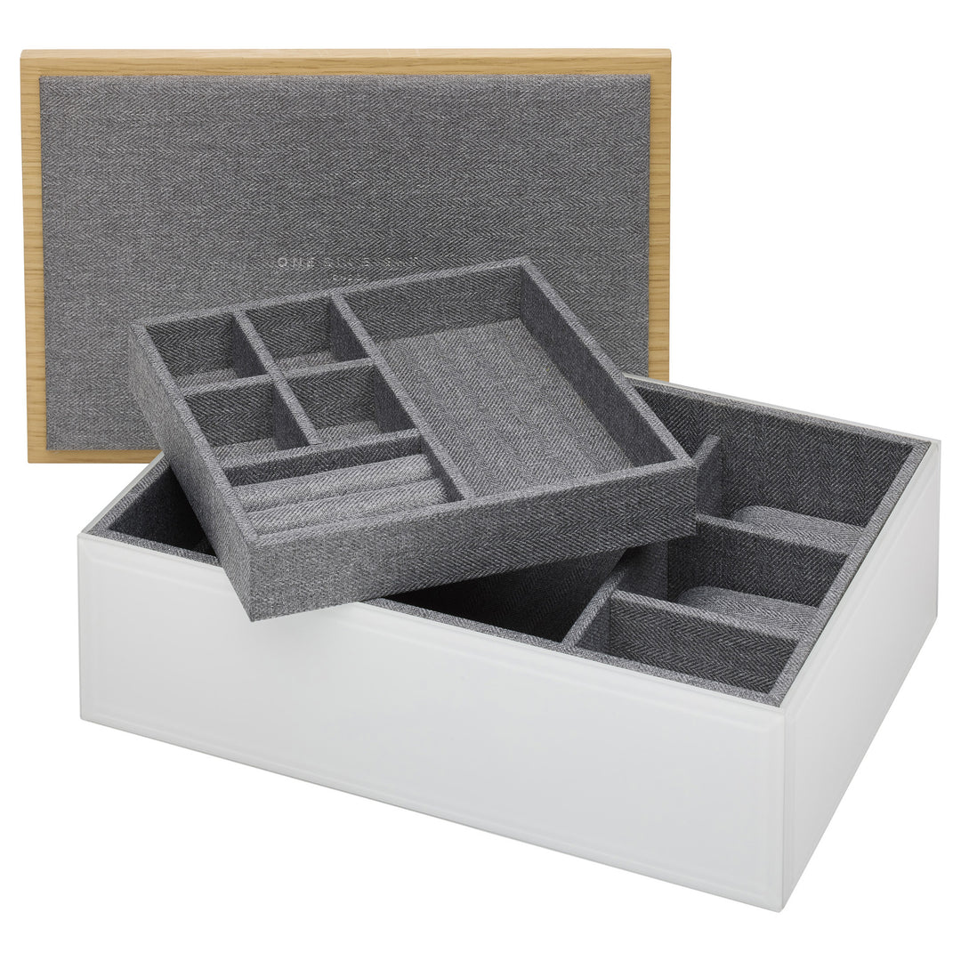 "Eve" White, Timber & Grey Large Jewellery Box