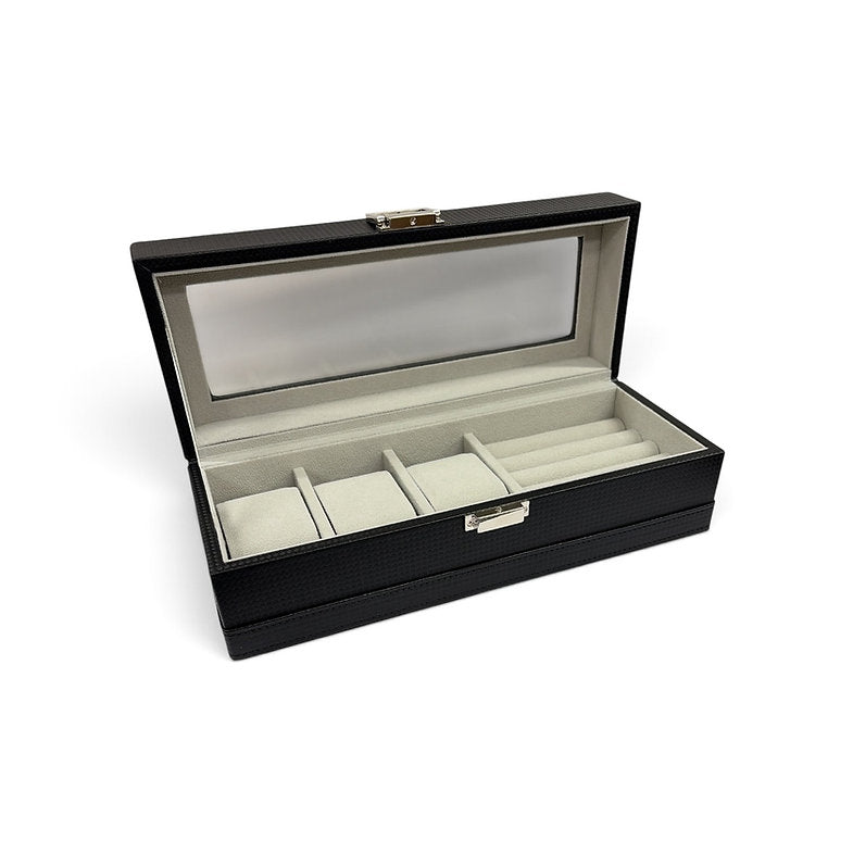 Black Leatherette Watch & Cufflink Case