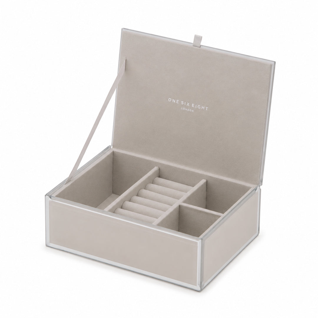 "Sara" Cloud Grey Glass Jewellery Box