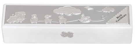 White Timber & Silver Plated Birth Certificate Holder